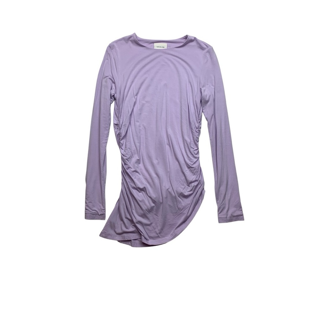 Veiled size medium long sleeve lavender conservative shirt lined ruched tunic